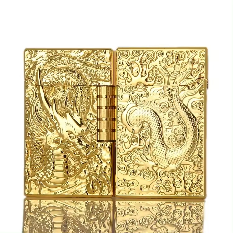 bricheta cu gaz aurie cu model dragon - cadouri barbati