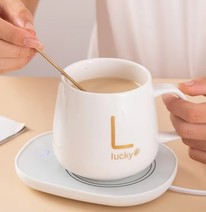 set cana ceramica alba lucky cu incalzitor - cadouri barbati